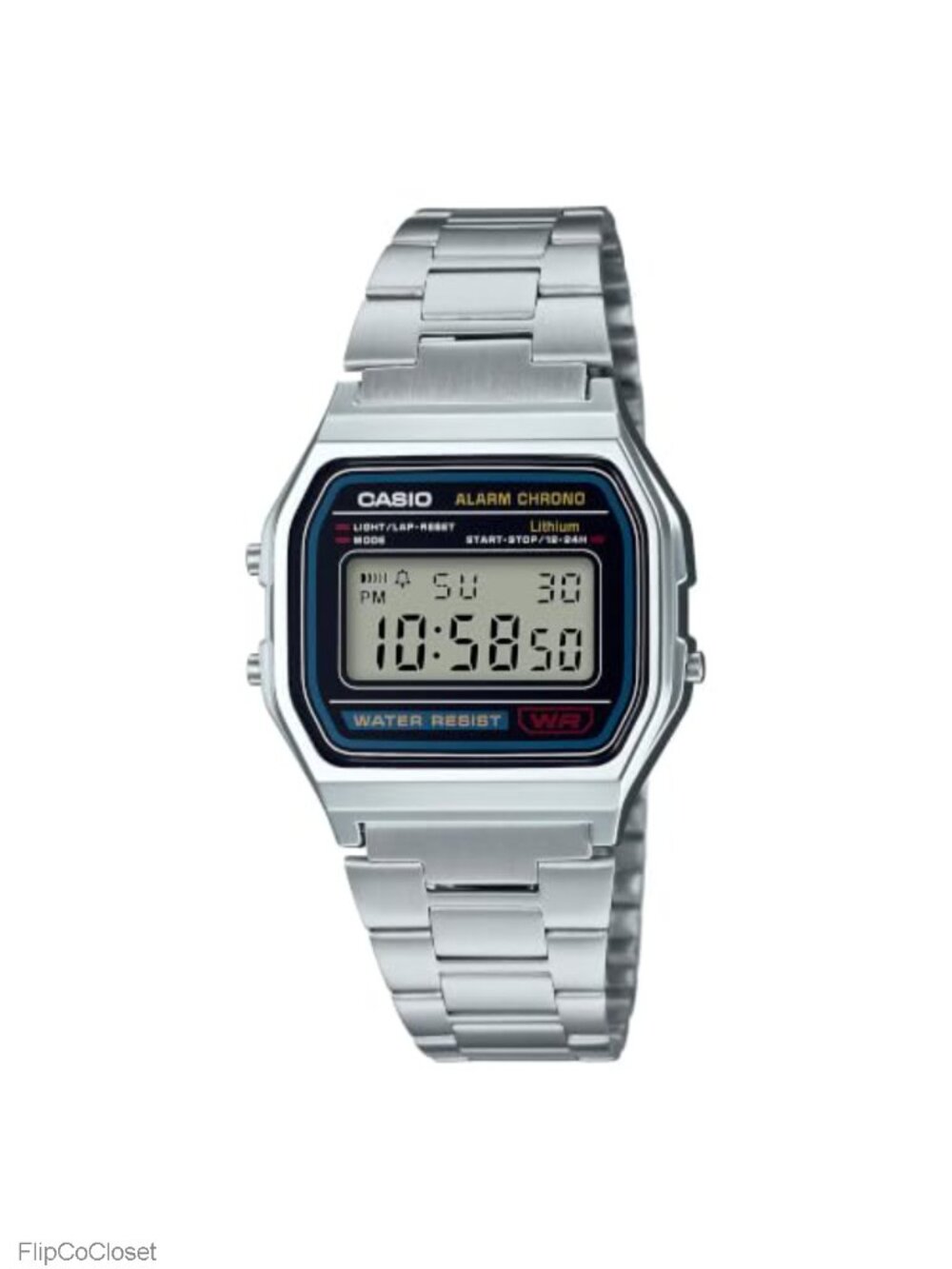 Retro Digital Watch Stainless Steel Bracelet LED Stopwatch Alarm Water